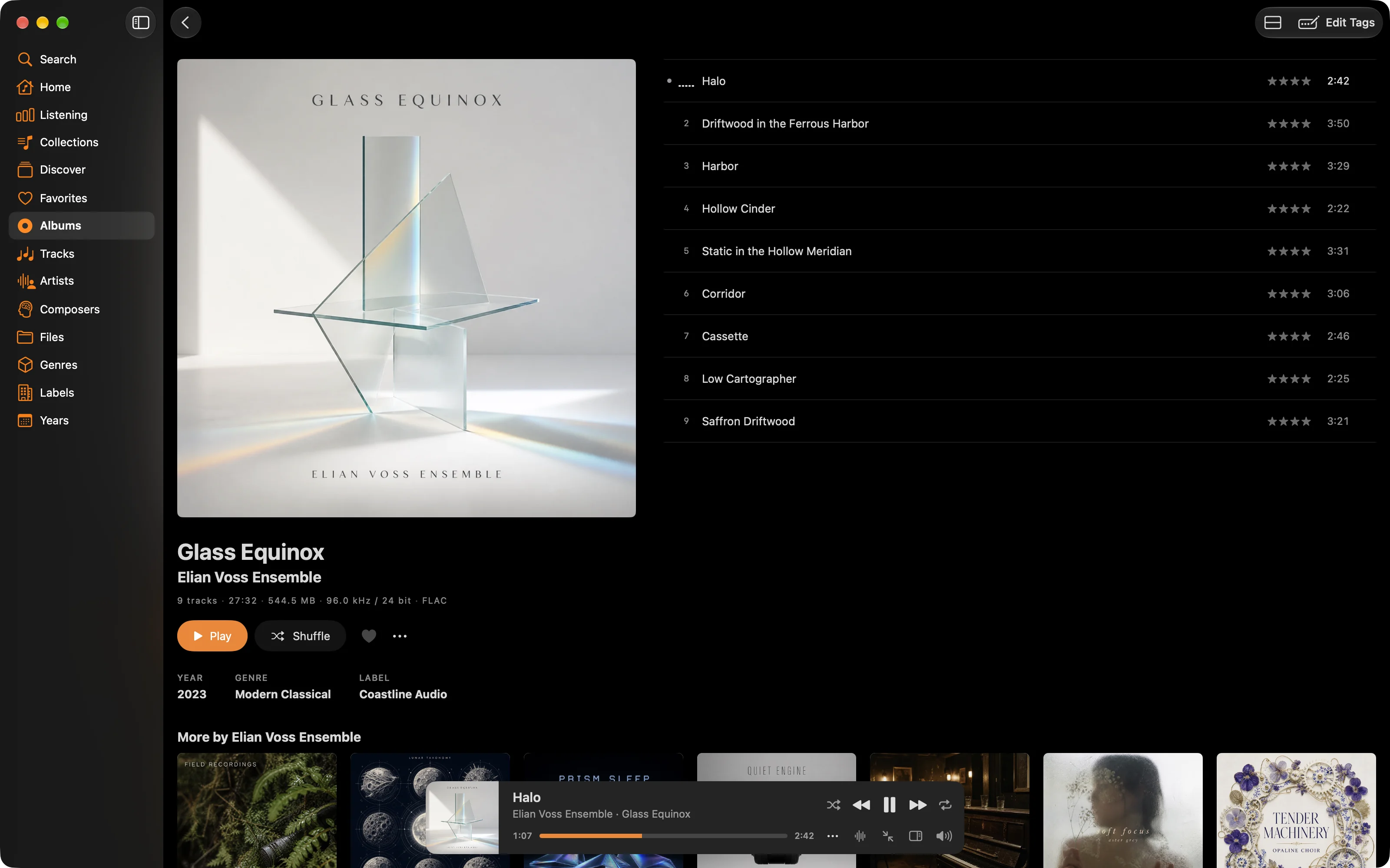 MiniMoon album page with cover, credits, and track list side by side