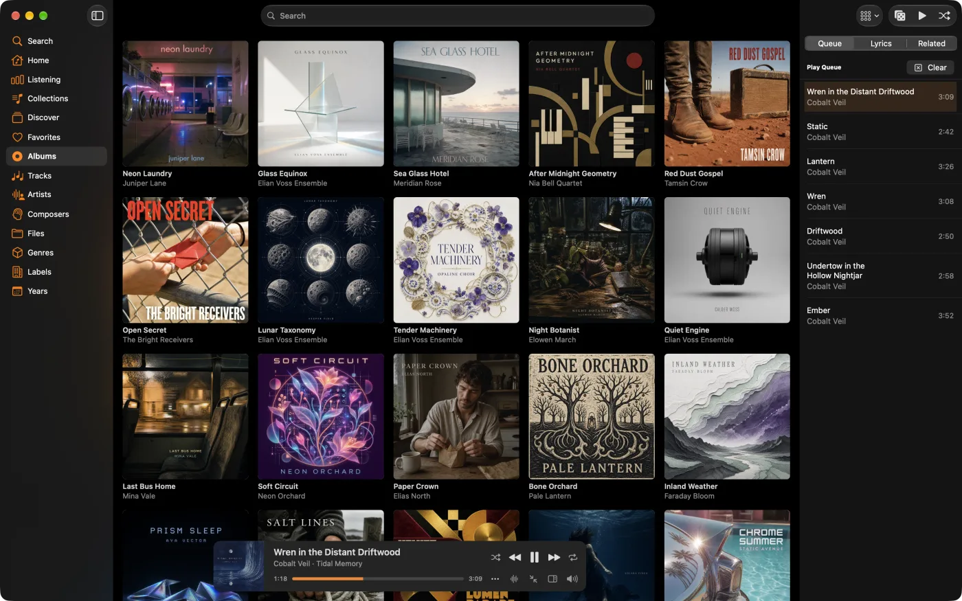 MiniMoon album library as a wall of covers