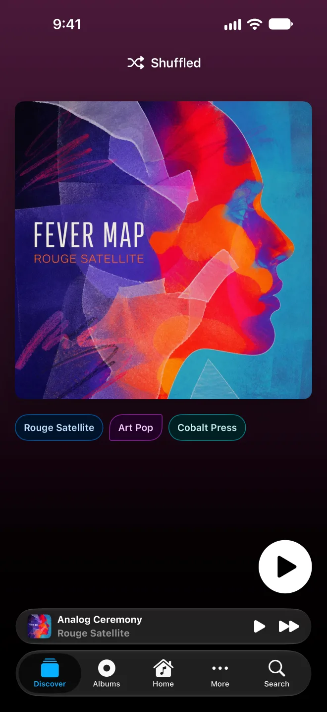 MiniMoon Discover showing one album cover at a time
