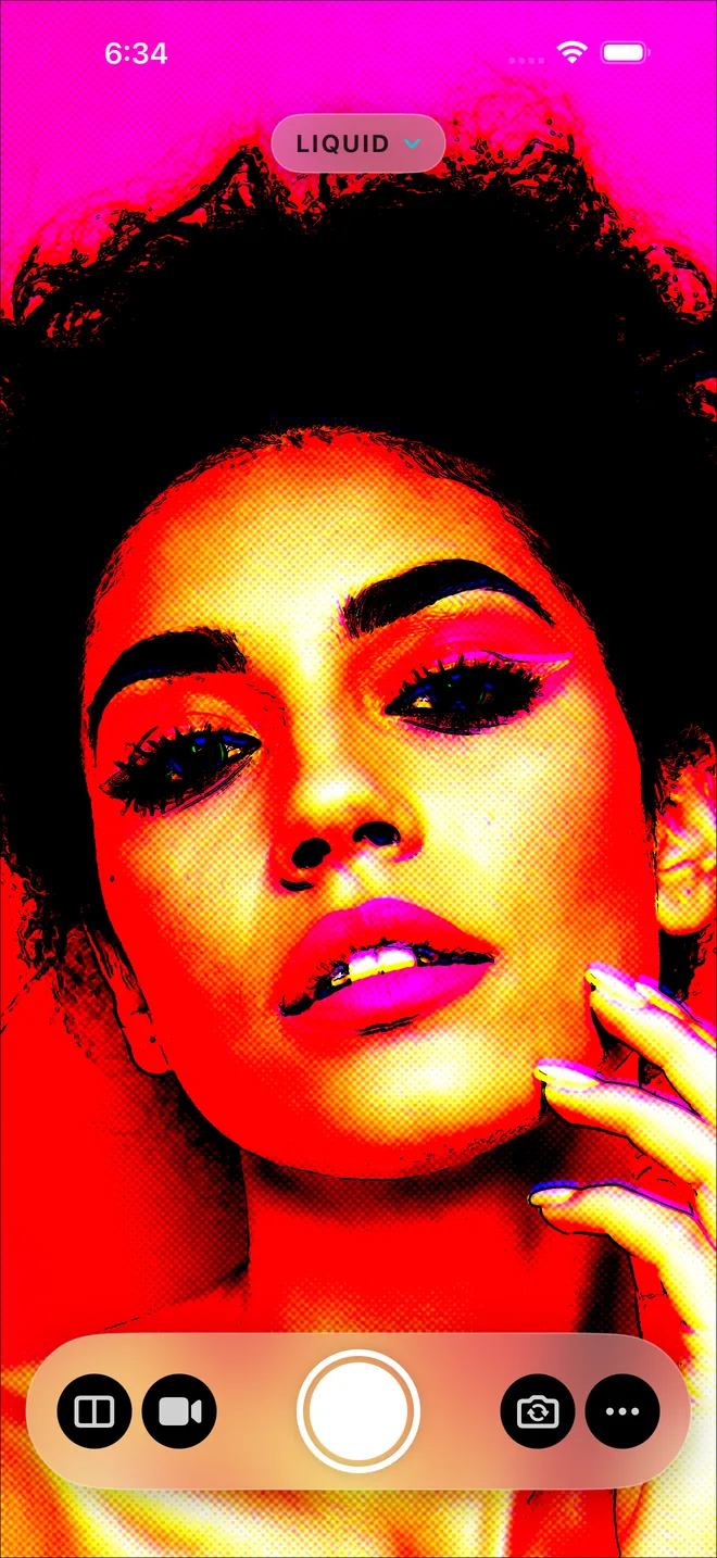 Liquid Lens live camera with saturated pink and orange effects